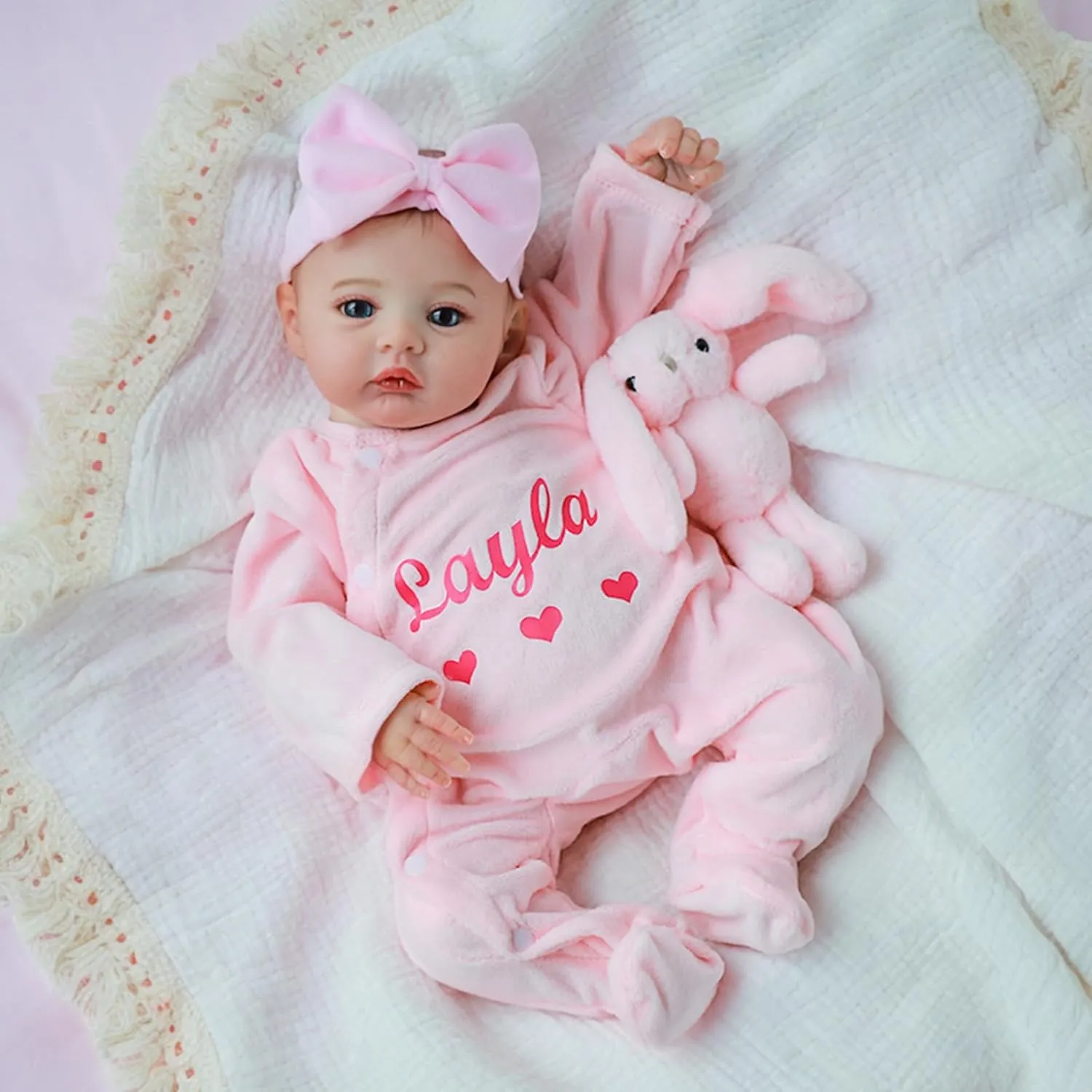 WOOROY Lifelike Reborn Baby Dolls - 18 Inch Silicone Baby Girl Vinyl Body Realistic Newborn Dolls with Open Eyes, Handmade Poseable Real Life Baby Doll, Gift with Doll Accessories for Kids 3 