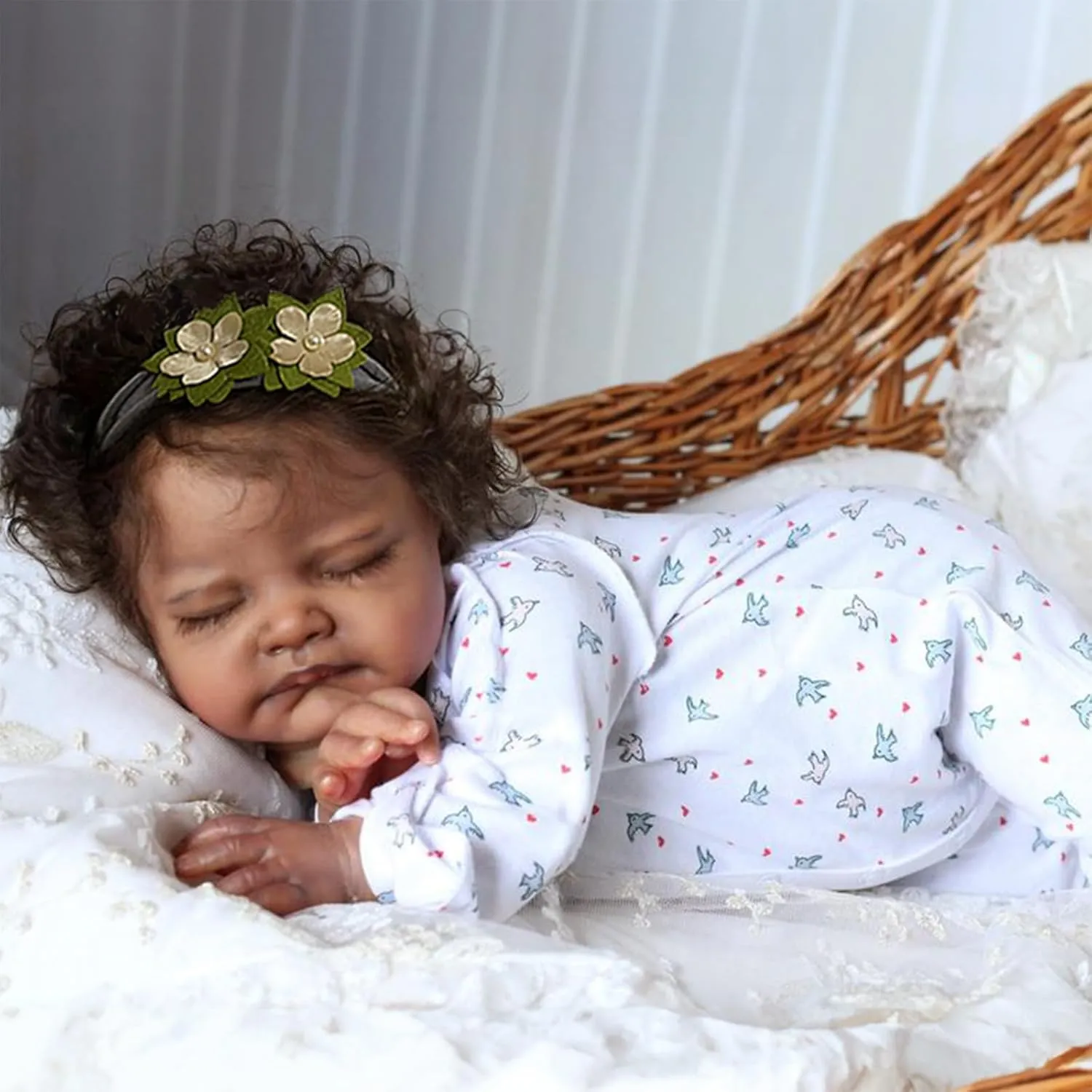 WOOROY Realistic Reborn Baby Dolls Black - 20-Inch African American Sleeping Newborn Dolls with Weighted Cloth Body and Soft Hand-Rooted Curly Hair with Accessories Gift Set for Kids Age 3 
