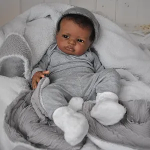 WOOROY Realistic Reborn Baby Dolls Black Boy, 20 Inch African American Newborn Boy Doll, Lifelike Weighted Soft Body, Christmas Birthday Gift for Kids Age 3  