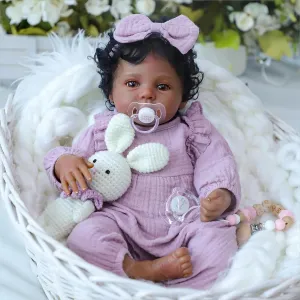 WOOROY Realistic Reborn Baby Dolls Black Girl – 18 Inch African American Newborn Doll, Lifelike Real Life Handcrafted Soft Cloth Body with Accessories Gift Set for Kids Age 3 