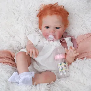 WOOROY Realistic Reborn Baby Dolls Girl- 20 Inch Lifelike Newborn Dolls with Red Hair and Open Eyes, Weighted Cloth Body Real Life Baby Doll with Accessories and Gift Box for Kids 3 