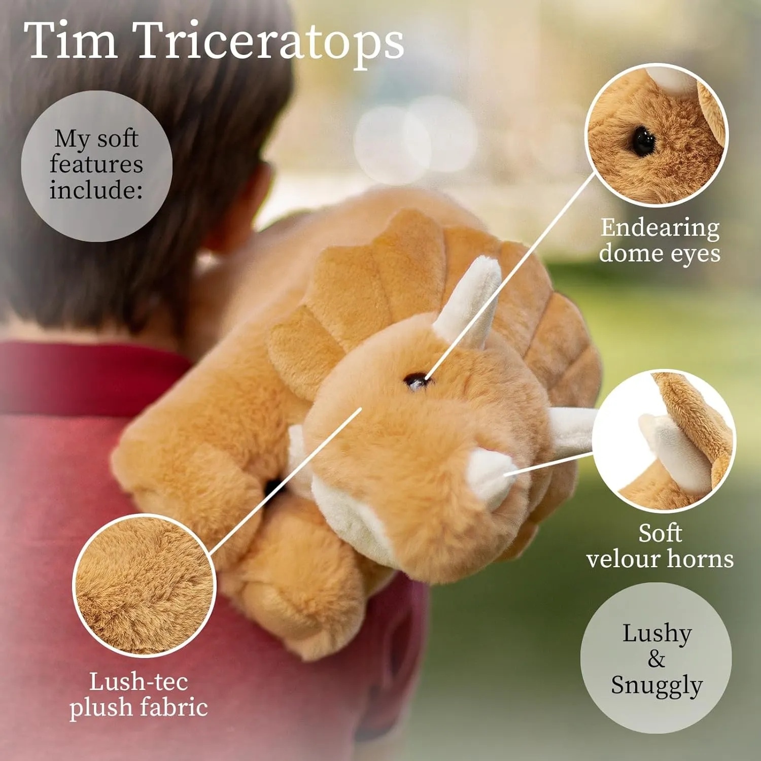 World's Softest Plush Tim Triceratops, Lushee, Large, 16" Stuffed Animal for Baby, Toddler, Kids, Adults - Triceratops Plush Toy-Adorable Toy Made from Kid-Friendly, Quality Materials