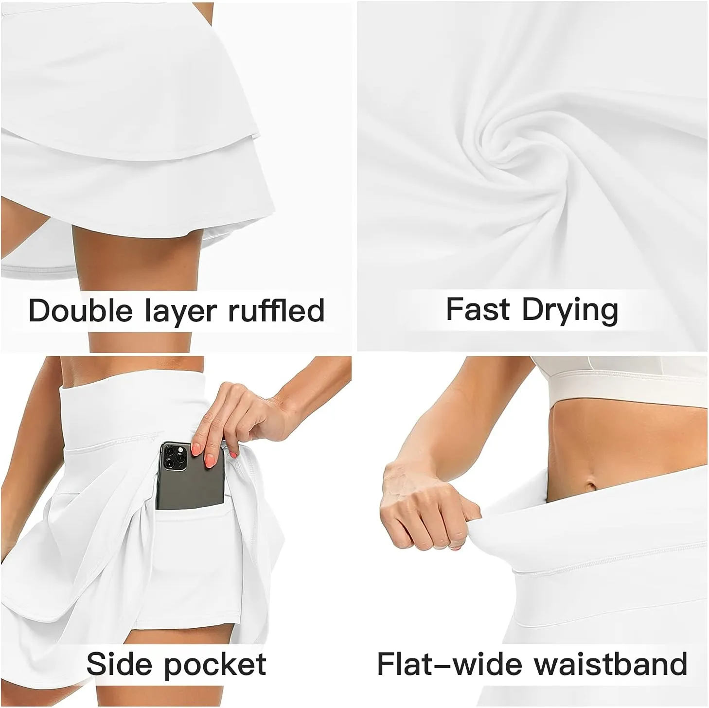 WOWENY Women's Athletic Pleated Tennis Skirt Ladies Active Layered Skort with Pocket Running Golf Skirt with Ruffle