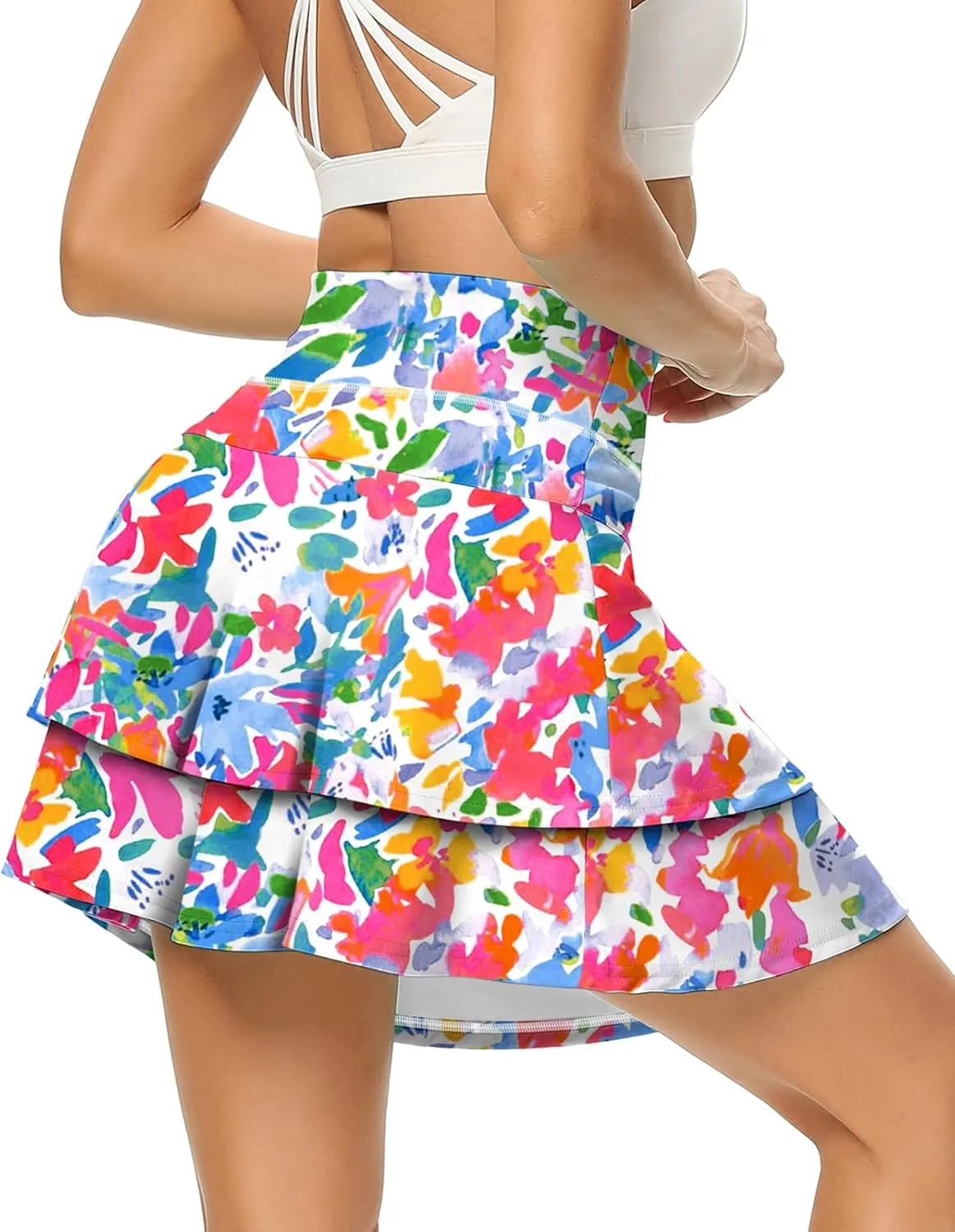 WOWENY Women's Athletic Pleated Tennis Skirt Ladies Active Layered Skort with Pocket Running Golf Skirt with Ruffle