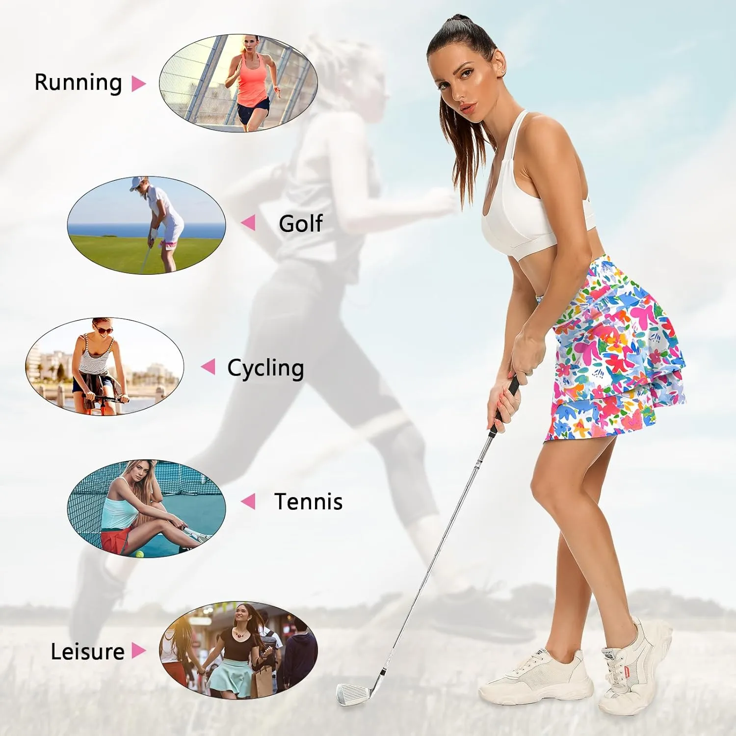 WOWENY Women's Athletic Pleated Tennis Skirt Ladies Active Layered Skort with Pocket Running Golf Skirt with Ruffle