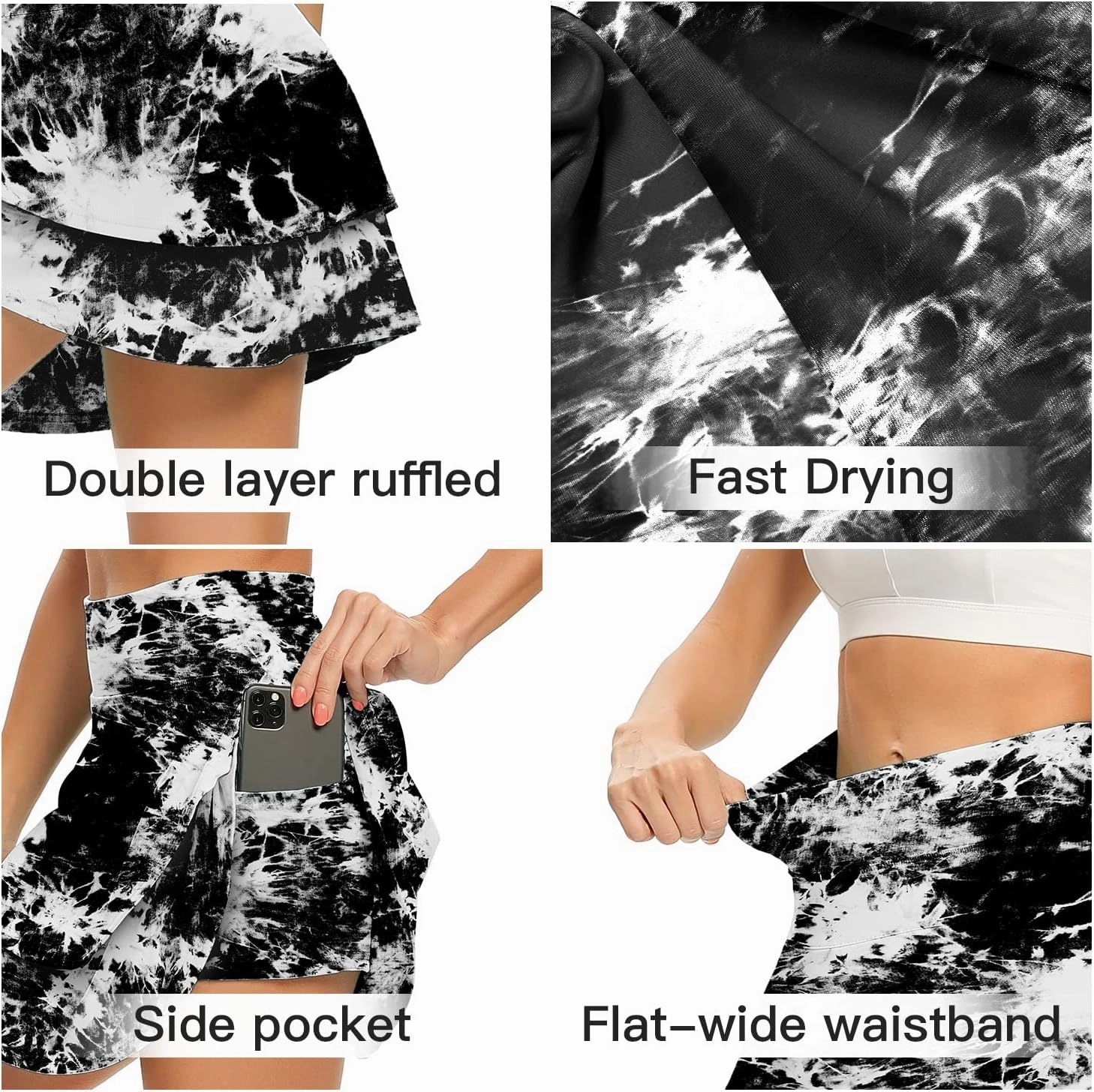WOWENY Women's Athletic Pleated Tennis Skirt Ladies Active Layered Skort with Pocket Running Golf Skirt with Ruffle