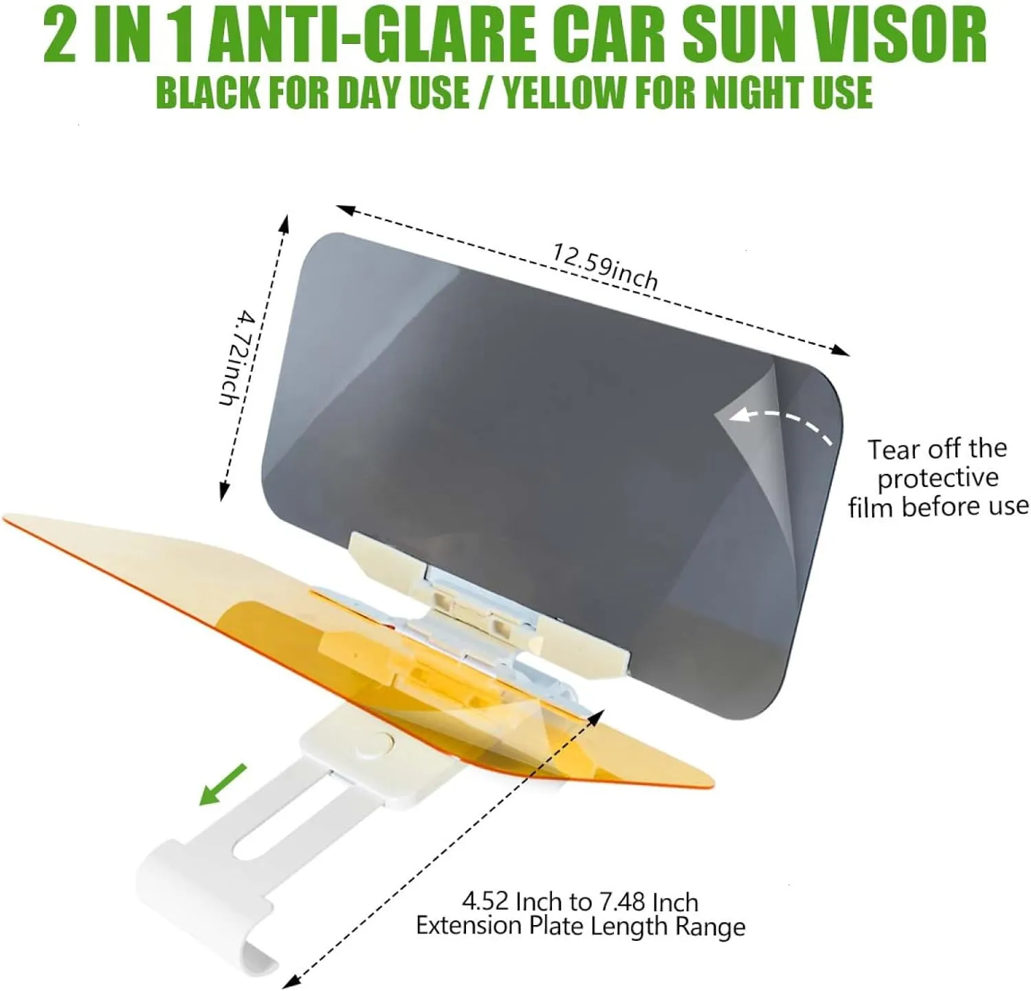 WSSROGY Day and Night Anti-Glare Polarized Car Sun Visor Extender Universal for Car SUVs Trucks