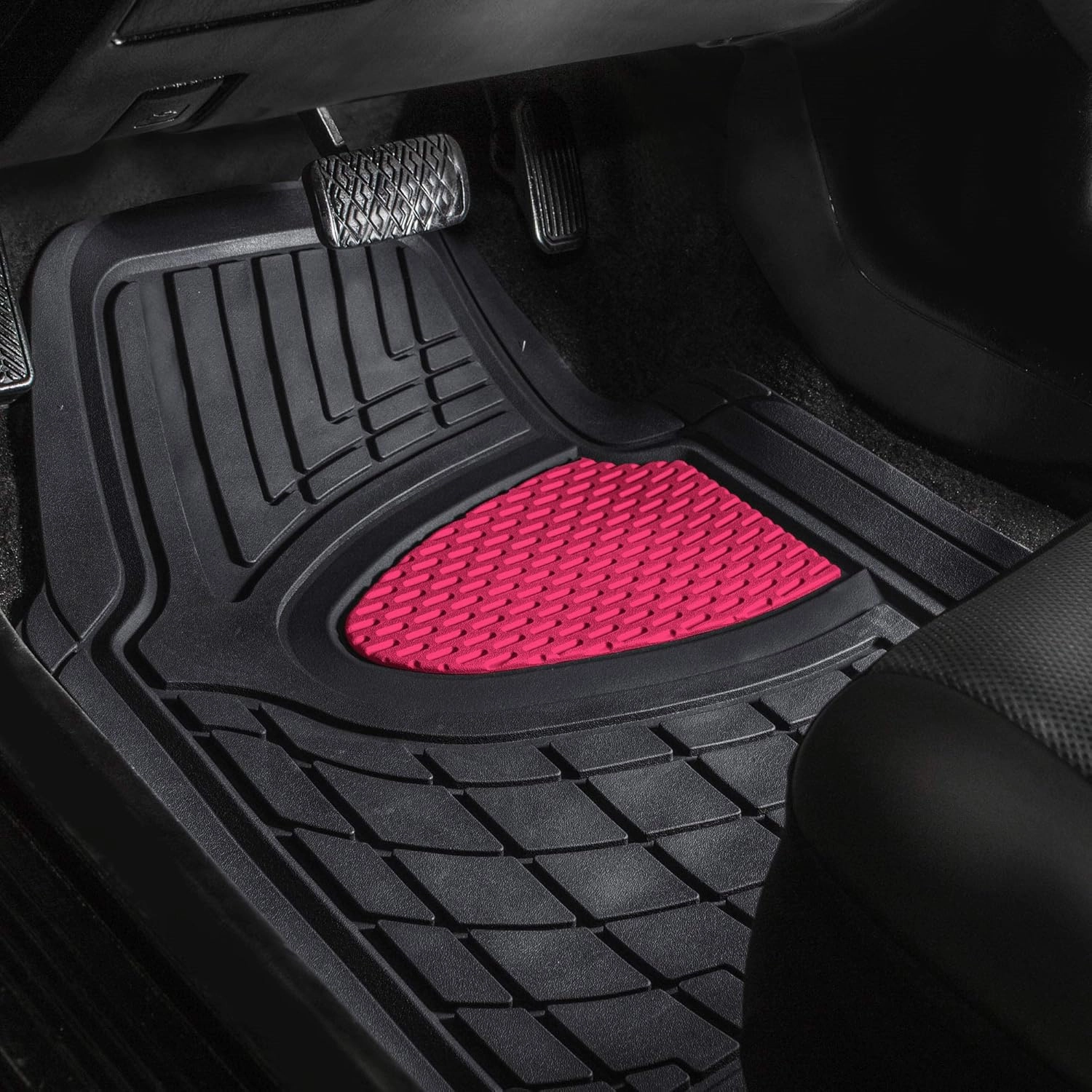 WYLF Automotive Floor Mats Waterproof Premium Tall Channel Trimmable Non-Slip Rubber Floor Mats - Full Set Pink for Cars, Universal Fit, Floor Mats for Sedan, SUV, Truck Floor Mats