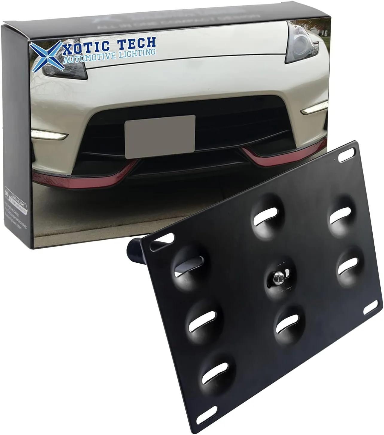 Xotic Tech Tow Hook License Plate Screw On Mount Bracket Compatible with Nissan 370Z 2009-2012 Juke Rogue or Infiniti FX JX QX G37 Q60 (Black)