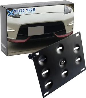 Xotic Tech Tow Hook License Plate Screw On Mount Bracket Compatible with Nissan 370Z 2009-2012 Juke Rogue or Infiniti FX JX QX G37 Q60 (Black)