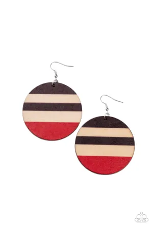YACHT PARTY - RED BROWN TAN CIRCLE WOODEN EARRINGS