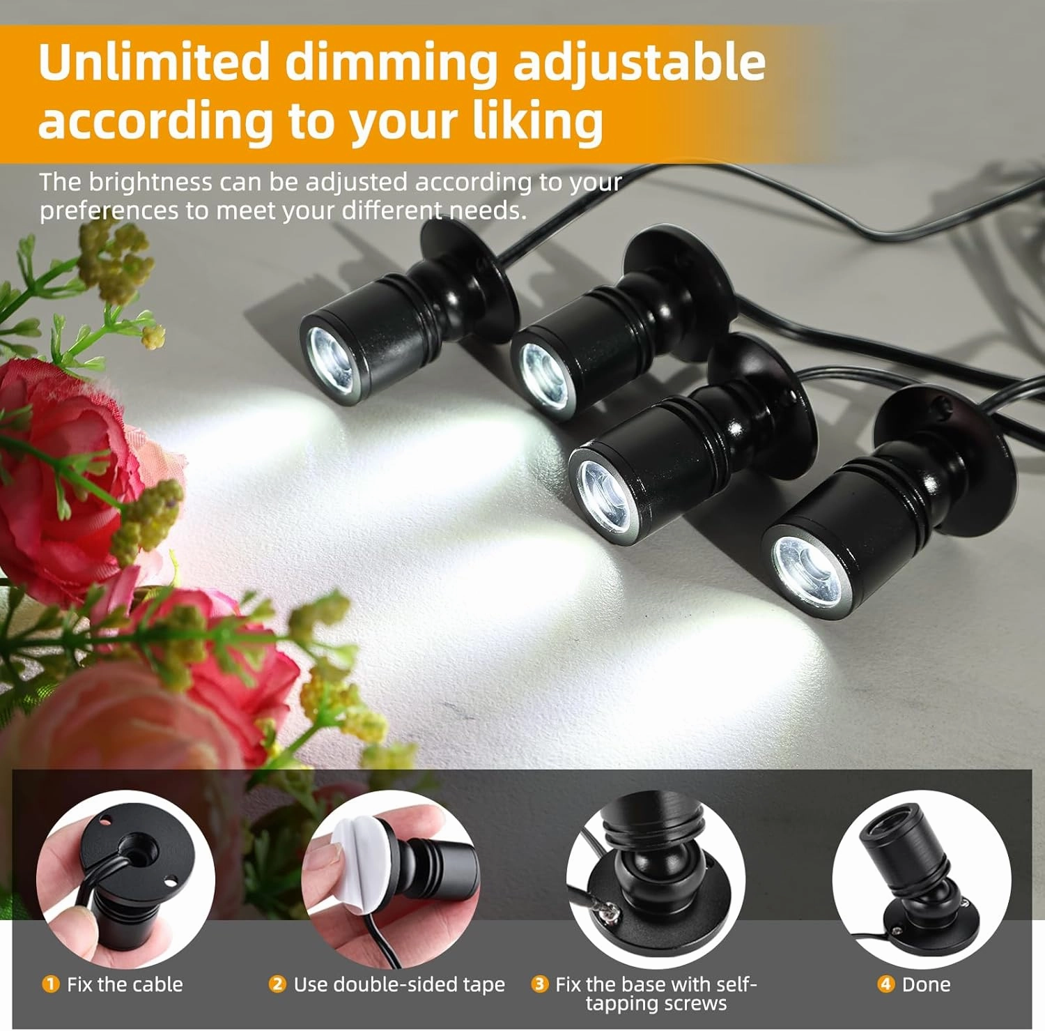 YaeCCC Dimmable LED Mini Spotlight Jewelry Showcase Display Lights Black Shell Surface Mount (Pack-4,Daylight 6400k)