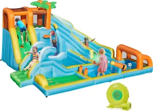 Yaheetech 10 in 1 Inflatable Water Slide w/Golf Course,Large Water Park w/Dual Slide, Soccer Goal, Water Cannon, Splash Pool, Basketball Hoop, 750W Air Blower for Kids Aged 3 to 8, Backyard