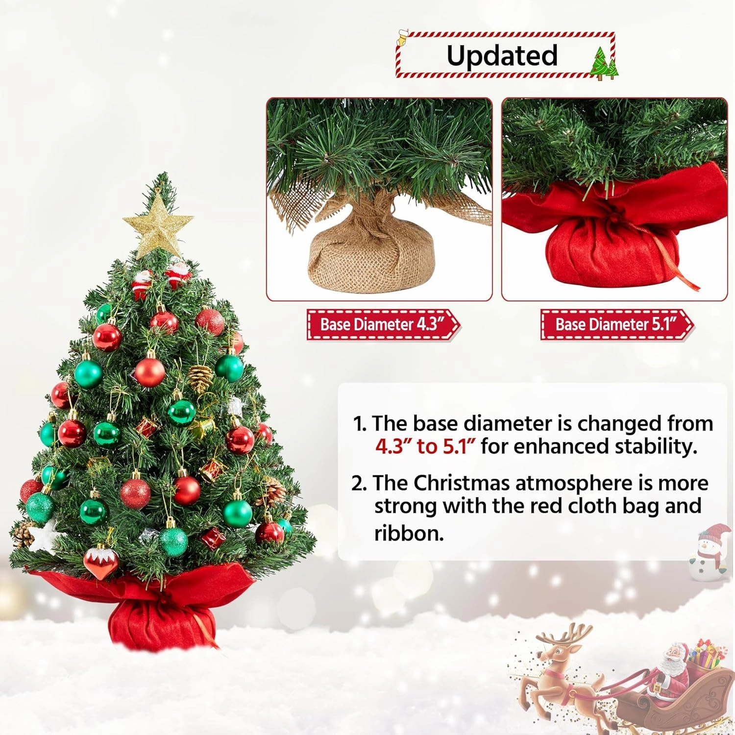 Yaheetech 2ft/24inch Tabletop Artificial Mini Christmas Tree Includes Cloth Bag Base for Bedroom Table Desk Porch, PVC Green Holiday Small Spruce Xmas Tree for Home Office Holiday Decor, 3 Pack