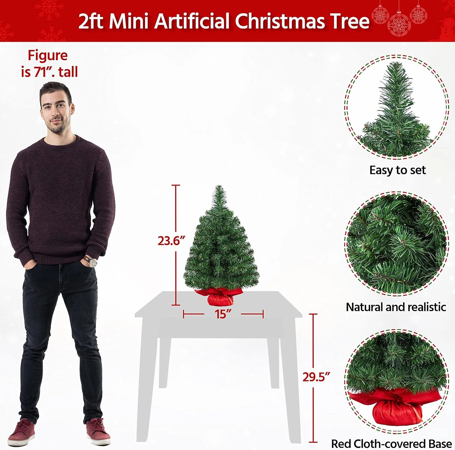 Yaheetech 2ft/24inch Tabletop Artificial Mini Christmas Tree Includes Cloth Bag Base for Bedroom Table Desk Porch, PVC Green Holiday Small Spruce Xmas Tree for Home Office Holiday Decor, 3 Pack