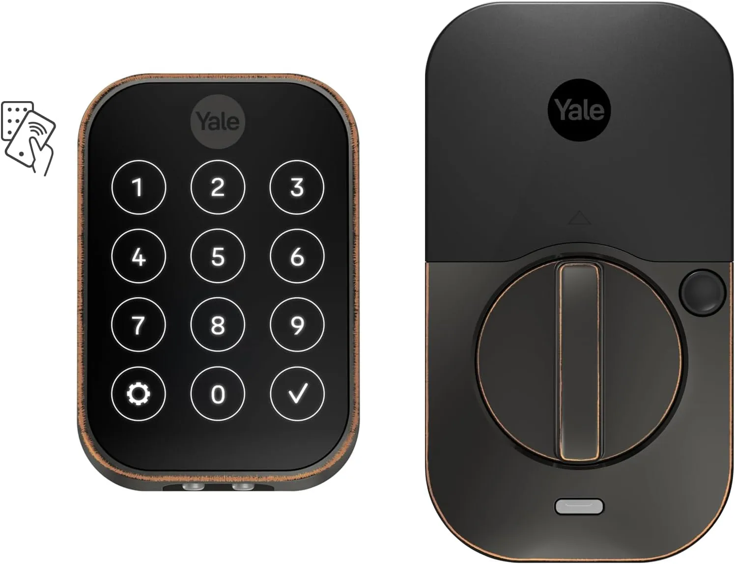 Yale Assure Lock 2 Plus Apple Home Keys, Bronze Keyless Entry Door Lock with Keypad for Code Entry Lock and Auto-Unlock (No Wi-Fi) Remote Access Requires Apple Home Hub via HomeKit, ‎YRD450-N-BLE-0BP