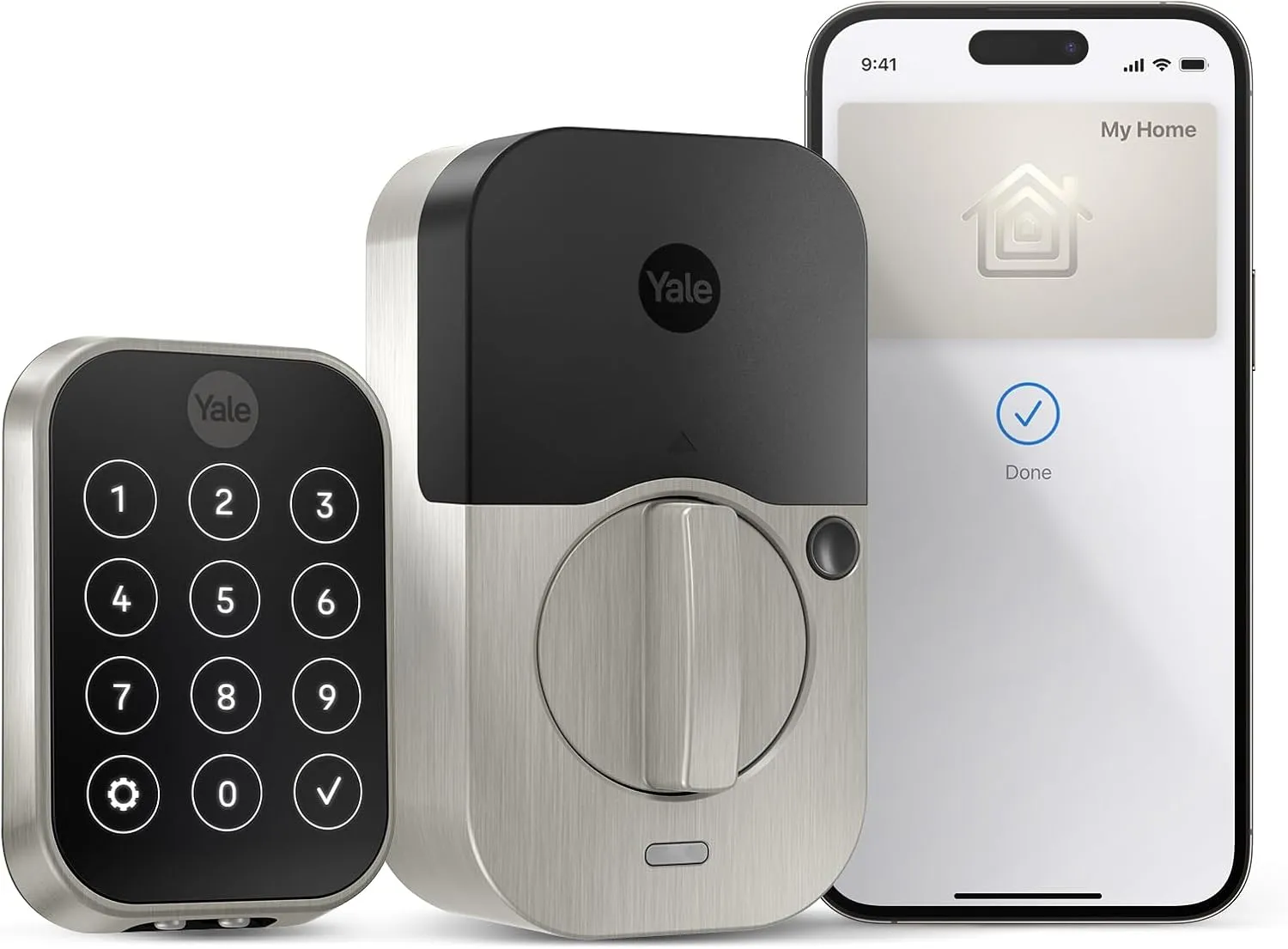 Yale Security Assure Lock 2 Plus Apple Home Keys (Tap to Open) Deadbolt, Satin Nickel Smart Keyless Entry Door Lock with Wi-Fi Connected Keypad for Code Entry and Remote Access, YRD450-N-WF1-619