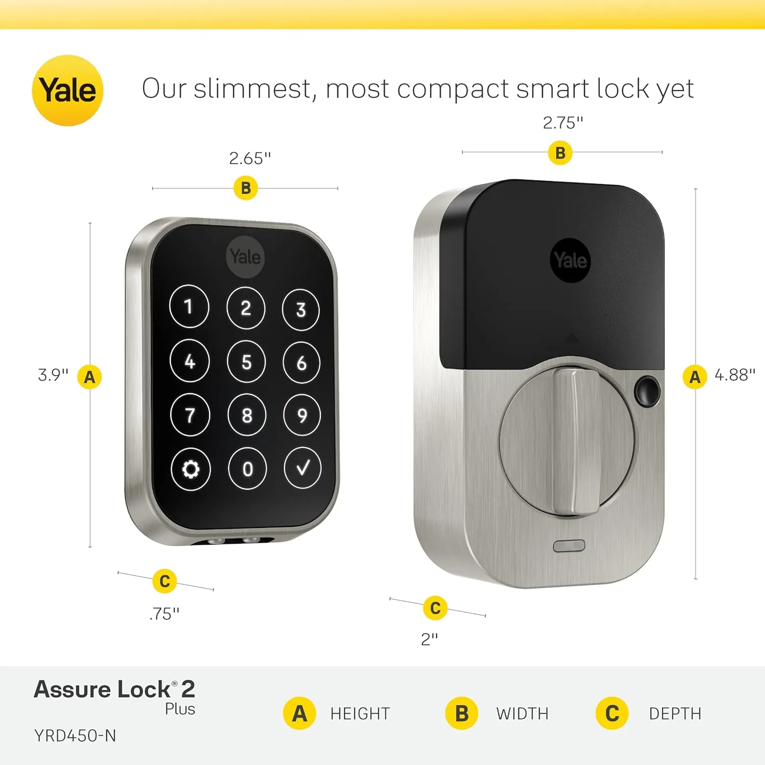Yale Security Assure Lock 2 Plus Apple Home Keys (Tap to Open) Deadbolt, Satin Nickel Smart Keyless Entry Door Lock with Wi-Fi Connected Keypad for Code Entry and Remote Access, YRD450-N-WF1-619