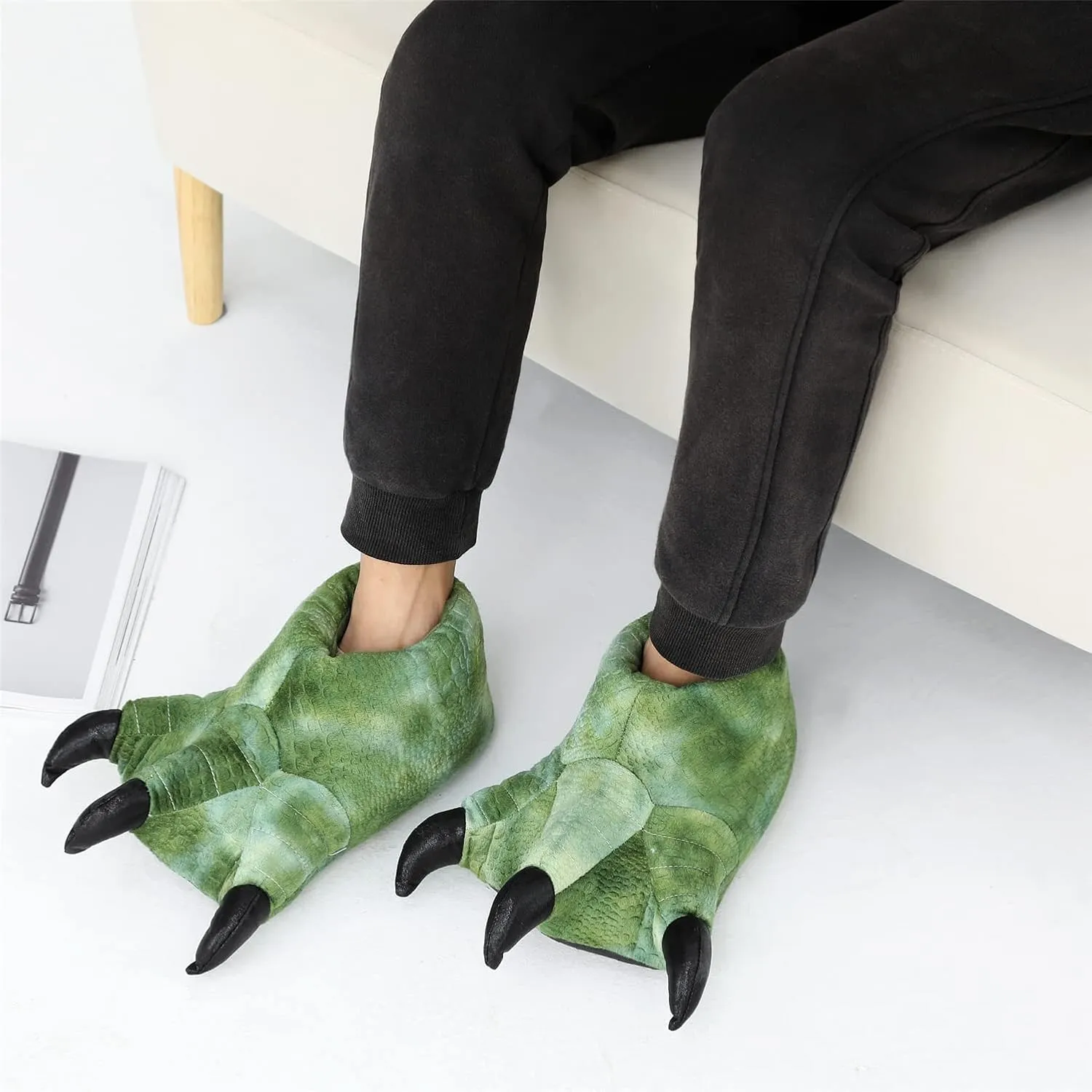 YESBOR Men's Cute Plush Paw Claw House Slippers Halloween Furry Animal Cosplay Costume Shoes