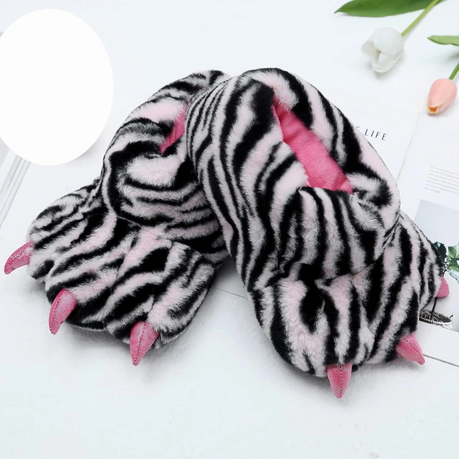 YESBOR Women's Plush Monster Feet House Slippers Halloween Furry Animal Costume Paw Claw Shoes