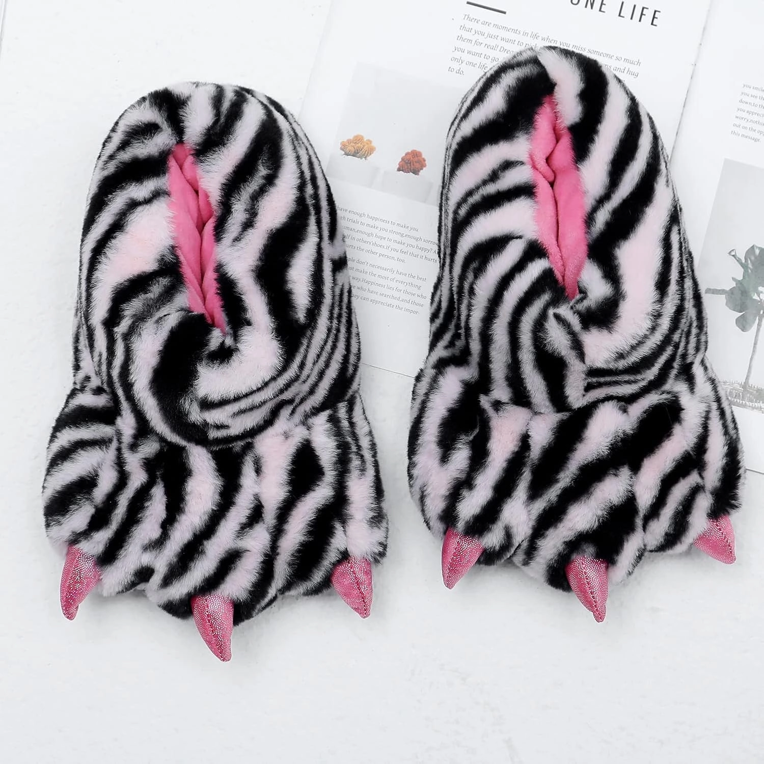 YESBOR Women's Plush Monster Feet House Slippers Halloween Furry Animal Costume Paw Claw Shoes