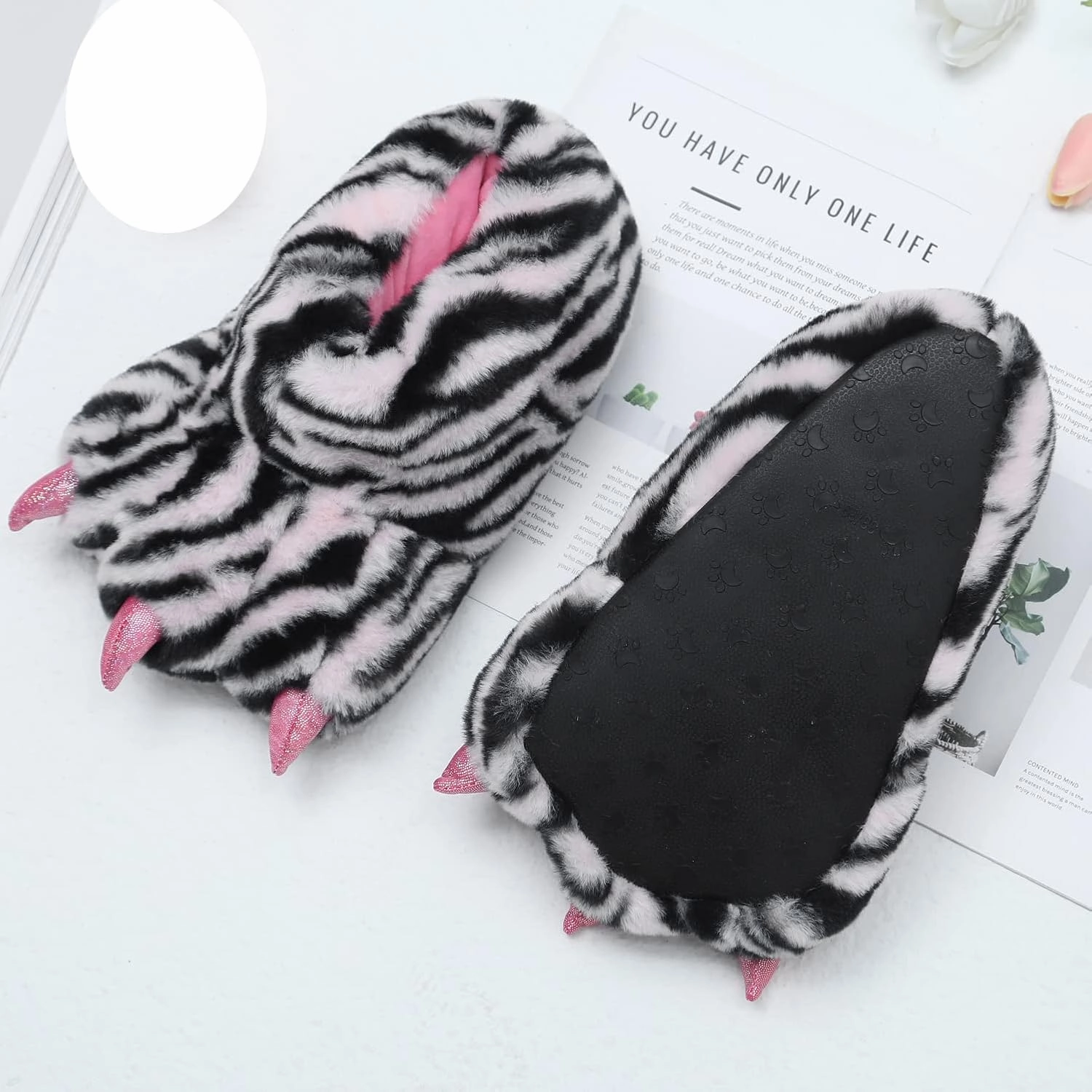 YESBOR Women's Plush Monster Feet House Slippers Halloween Furry Animal Costume Paw Claw Shoes
