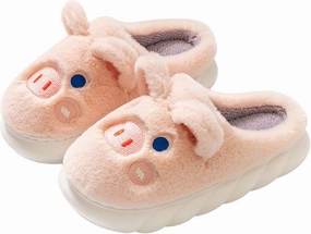 YILANLAN Women's Cute Pig Animal Cow Winter Warm Soft Plush Home Cotton Slippers