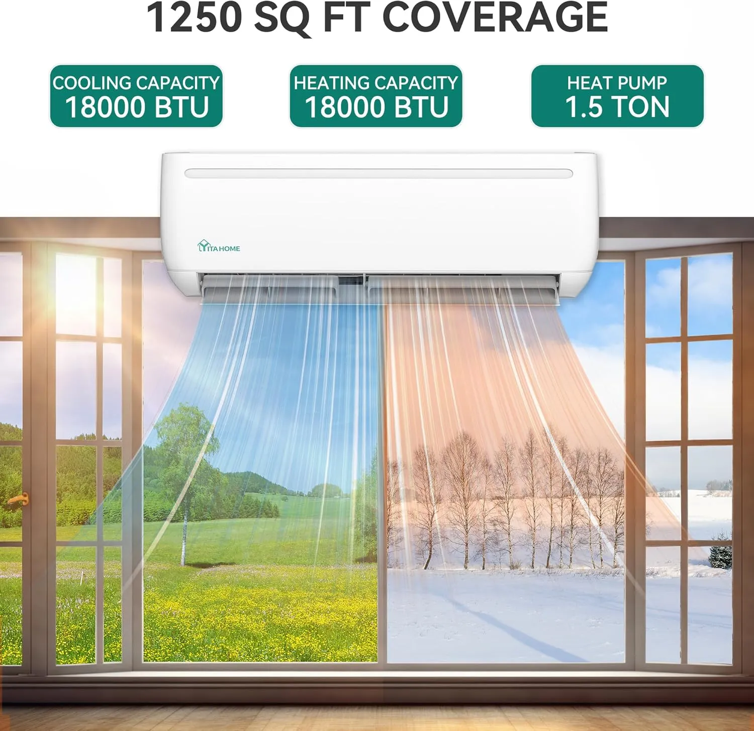 YITAHOME 18000 BTU Mini Split Air Conditioner Heat Pump System, Wifi Enabled 19 SEER2 208-230V Ductless AC Cool Up to 1250 Sq. Ft, Compatible with Alexa, Complete Installation Kit, White