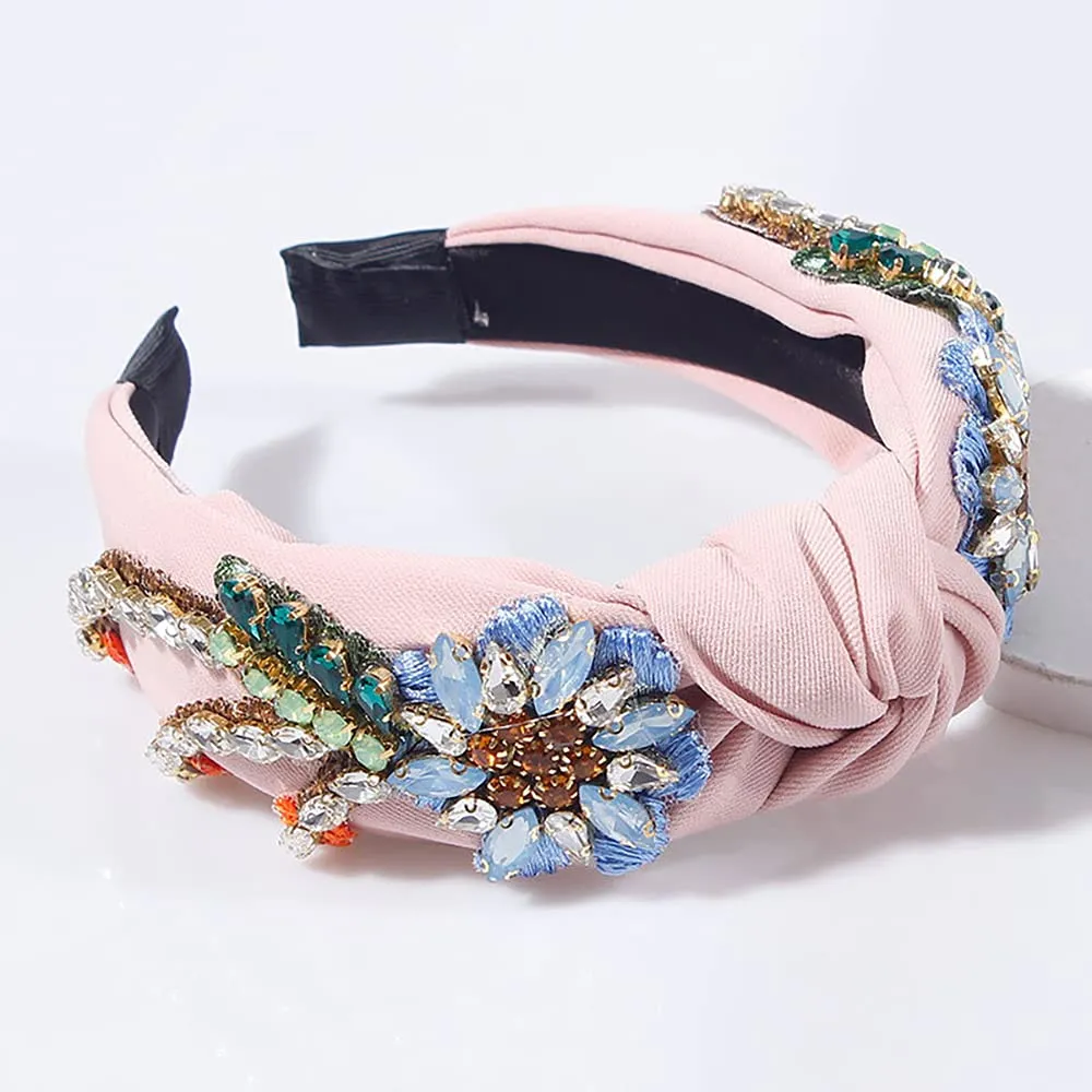 Yusier Baroque Rhinestone Crystal Hairband. 6.1in High, 5.31in Wide, Elastic Material, Exquisite Embroidery, Colorful Rhinestones. Embroidered Hair Hoop for Women. Pink. (1 Count)
