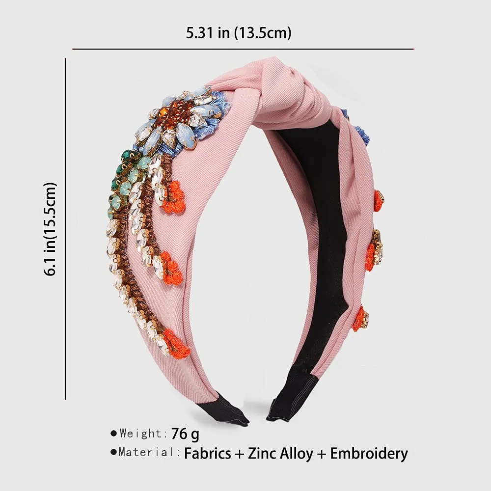 Yusier Baroque Rhinestone Crystal Hairband. 6.1in High, 5.31in Wide, Elastic Material, Exquisite Embroidery, Colorful Rhinestones. Embroidered Hair Hoop for Women. Pink. (1 Count)