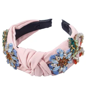 Yusier Baroque Rhinestone Crystal Hairband. 6.1in High, 5.31in Wide, Elastic Material, Exquisite Embroidery, Colorful Rhinestones. Embroidered Hair Hoop for Women. Pink. (1 Count)