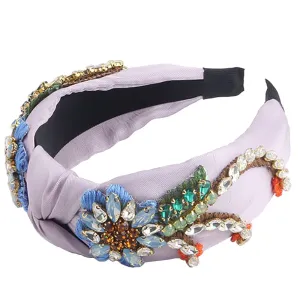 Yusier Baroque Rhinestone Crystal Hairband. Women's Hair Accessory. Satin Fabric. Exquisite Embroidery. Color: Lavender. Size: 1 Count(Pack of 1)