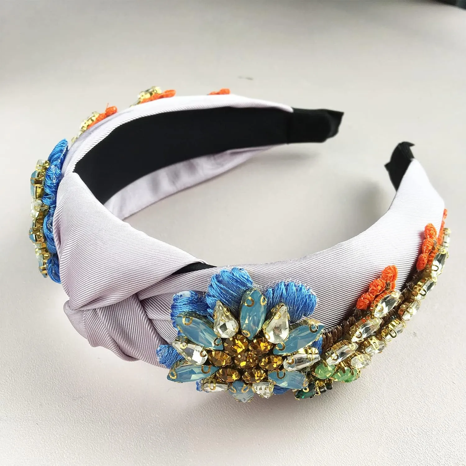 Yusier Baroque Rhinestone Crystal Hairband. Women's Hair Accessory. Satin Fabric. Exquisite Embroidery. Color: Lavender. Size: 1 Count(Pack of 1)