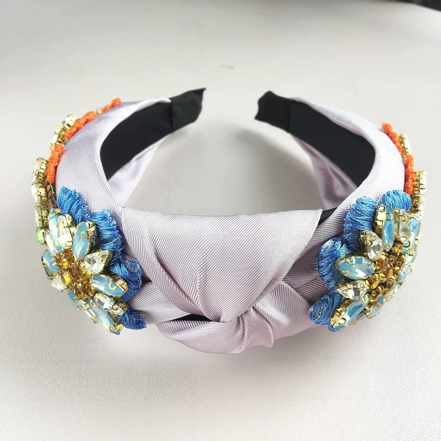 Yusier Baroque Rhinestone Crystal Hairband. Women's Hair Accessory. Satin Fabric. Exquisite Embroidery. Color: Lavender. Size: 1 Count(Pack of 1)