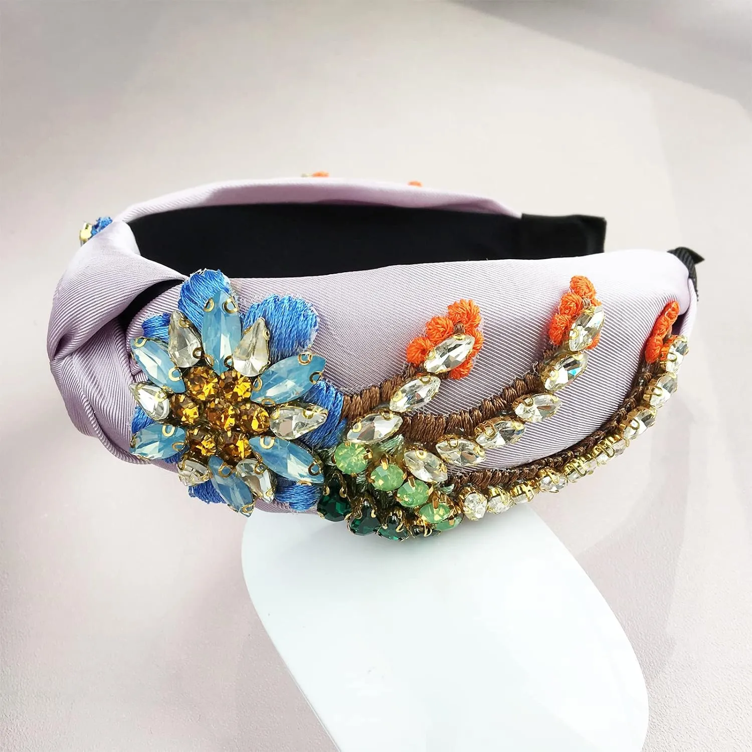 Yusier Baroque Rhinestone Crystal Hairband. Women's Hair Accessory. Satin Fabric. Exquisite Embroidery. Color: Lavender. Size: 1 Count(Pack of 1)