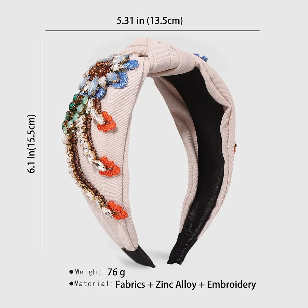 Yusier Baroque Rhinestone Crystal Headbands for Women Embroidered Hair Band Exquisite Hairband Women's Hair Accessories Hair Hoop Available in 5 Colors (Beige)