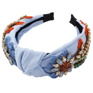 Yusier Baroque Rhinestone Crystal Headbands for Women Embroidered Hair Band Exquisite Hairband Women's Hair Accessories Hair Hoop Available in Multiple Colors (Blue)