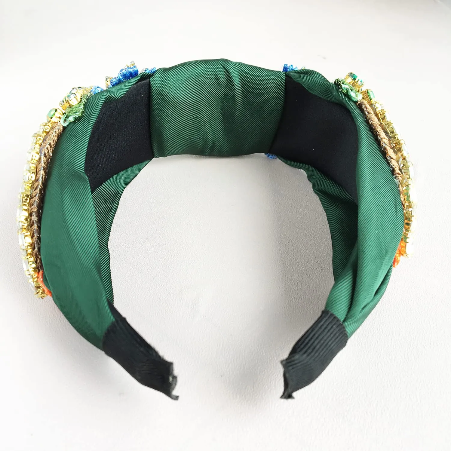 Yusier Women's Baroque Rhinestone Crystal Headbands - Embroidered Satin Hair Accessories, Exquisite Hairband in a Variety of Colors (Dark Green)