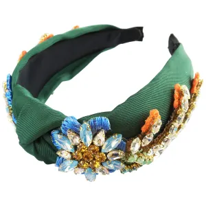 Yusier Women's Baroque Rhinestone Crystal Headbands - Embroidered Satin Hair Accessories, Exquisite Hairband in a Variety of Colors (Dark Green)