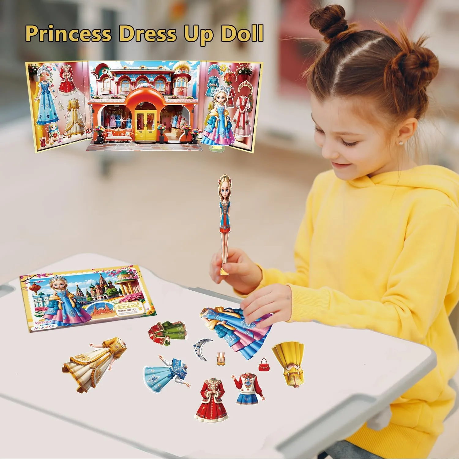Yuzee Paper Dolls Stickers - Magnetic Dress Up Dolls for Girls - Toddler Travel Toys - 1 Paper Doll and 33 Clothing Accessories with 3D Magnetic Game Scene, Foster Creativity and Imagination
