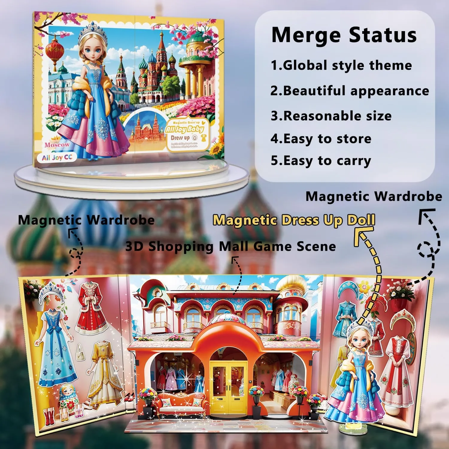 Yuzee Paper Dolls Stickers - Magnetic Dress Up Dolls for Girls - Toddler Travel Toys - 1 Paper Doll and 33 Clothing Accessories with 3D Magnetic Game Scene, Foster Creativity and Imagination