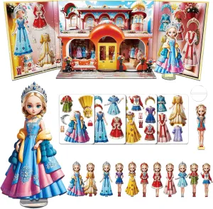Yuzee Paper Dolls Stickers - Magnetic Dress Up Dolls for Girls - Toddler Travel Toys - 1 Paper Doll and 33 Clothing Accessories with 3D Magnetic Game Scene, Foster Creativity and Imagination