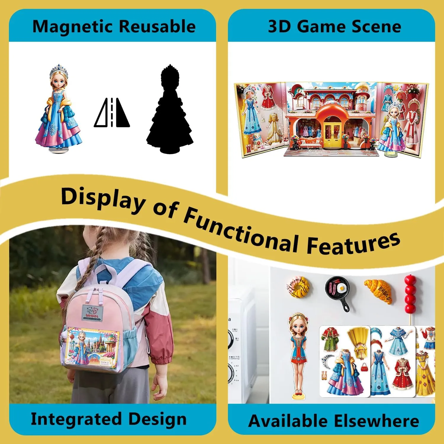 Yuzee Paper Dolls Stickers - Magnetic Dress Up Dolls for Girls - Toddler Travel Toys - 1 Paper Doll and 33 Clothing Accessories with 3D Magnetic Game Scene, Foster Creativity and Imagination