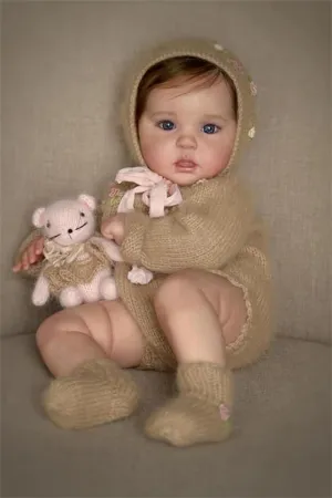 Zero Pam 20 inch Lifelike Reborn Baby Dolls Girl Eyes Open Silicone Newborn Doll with Realistic Veins Rooted Brown Hair Soft Cuddle Cloth Body Real Babies That Look Real Toys for Kids
