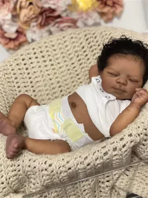 Zero Pam Reborn Baby Dolls Black Boy Sleeping with Curly Hair, 18 Inch African American Soft Vinyl Full Body Silicone Realistic Baby Dolls Anatomically Correct Newborn Baby Boy Doll for Kids Age 3 