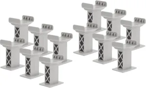 Zerodeko 12 Pcs Train Bridge Pier, Plastic Railway Track Support Accessories, Train Track Risers, Train Track High Level Blocks Wooden Train Table Supplies for Kids, Light Grey