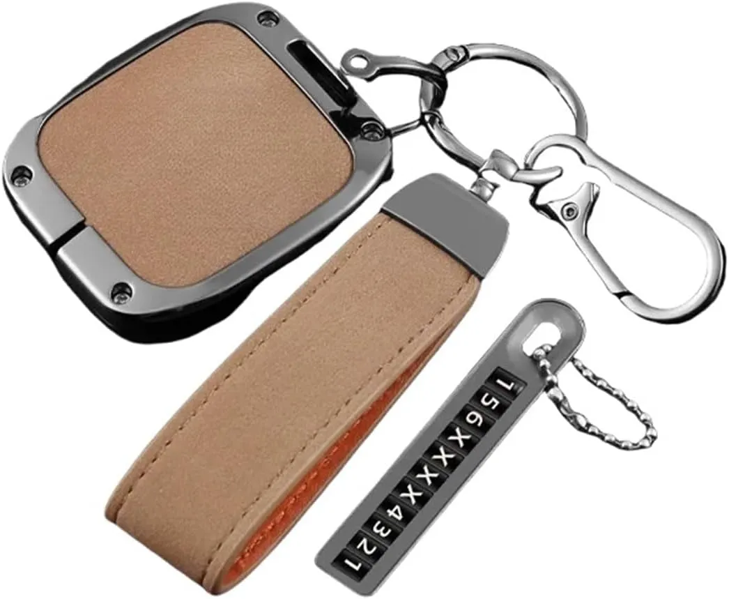 Zinc Alloy Leather Car Smart Remote Key Fob Case Cover Shell Bag Compatible For Extremely Krypton 001 ZEEKR NFC Card Keychain Accessories(A green 03)