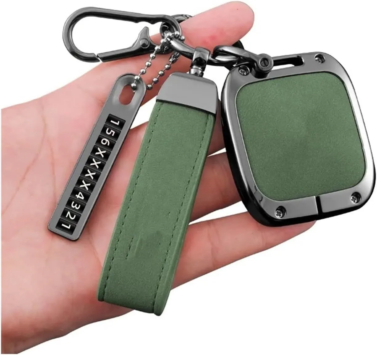 Zinc Alloy Leather Car Smart Remote Key Fob Case Cover Shell Bag Compatible For Extremely Krypton 001 ZEEKR NFC Card Keychain Accessories(A green 03)