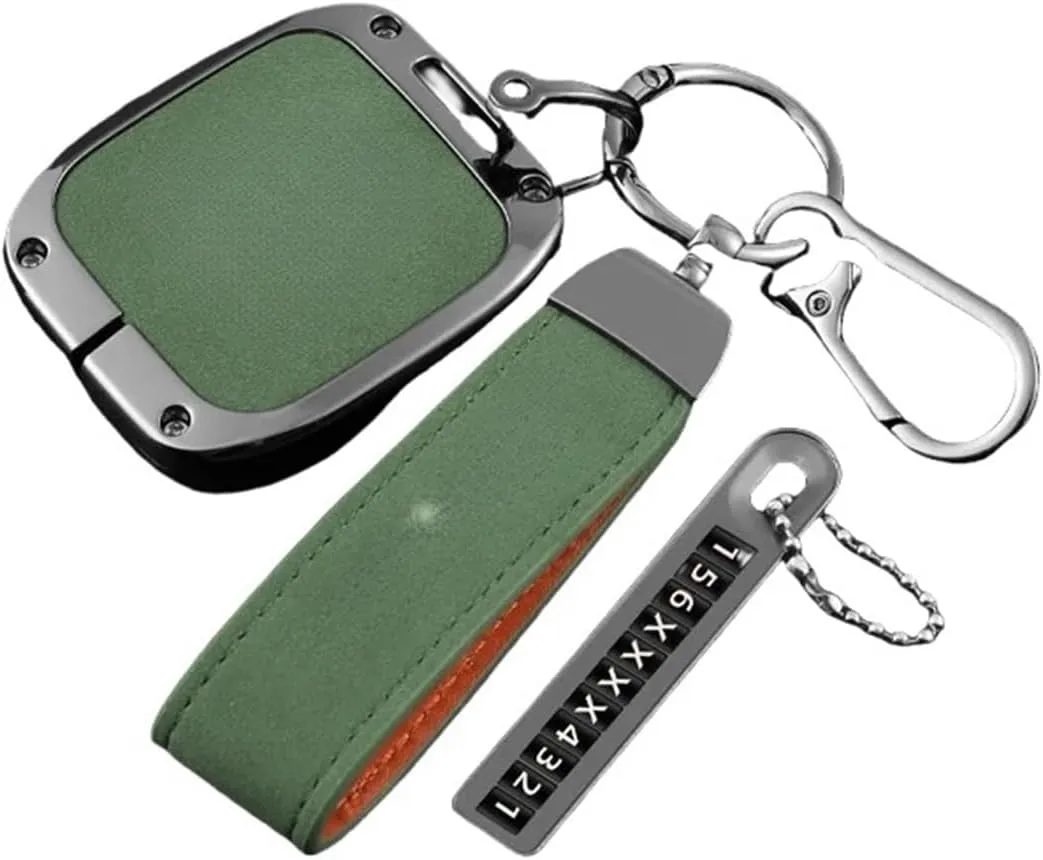 Zinc Alloy Leather Car Smart Remote Key Fob Case Cover Shell Bag Compatible For Extremely Krypton 001 ZEEKR NFC Card Keychain Accessories(A green 03)