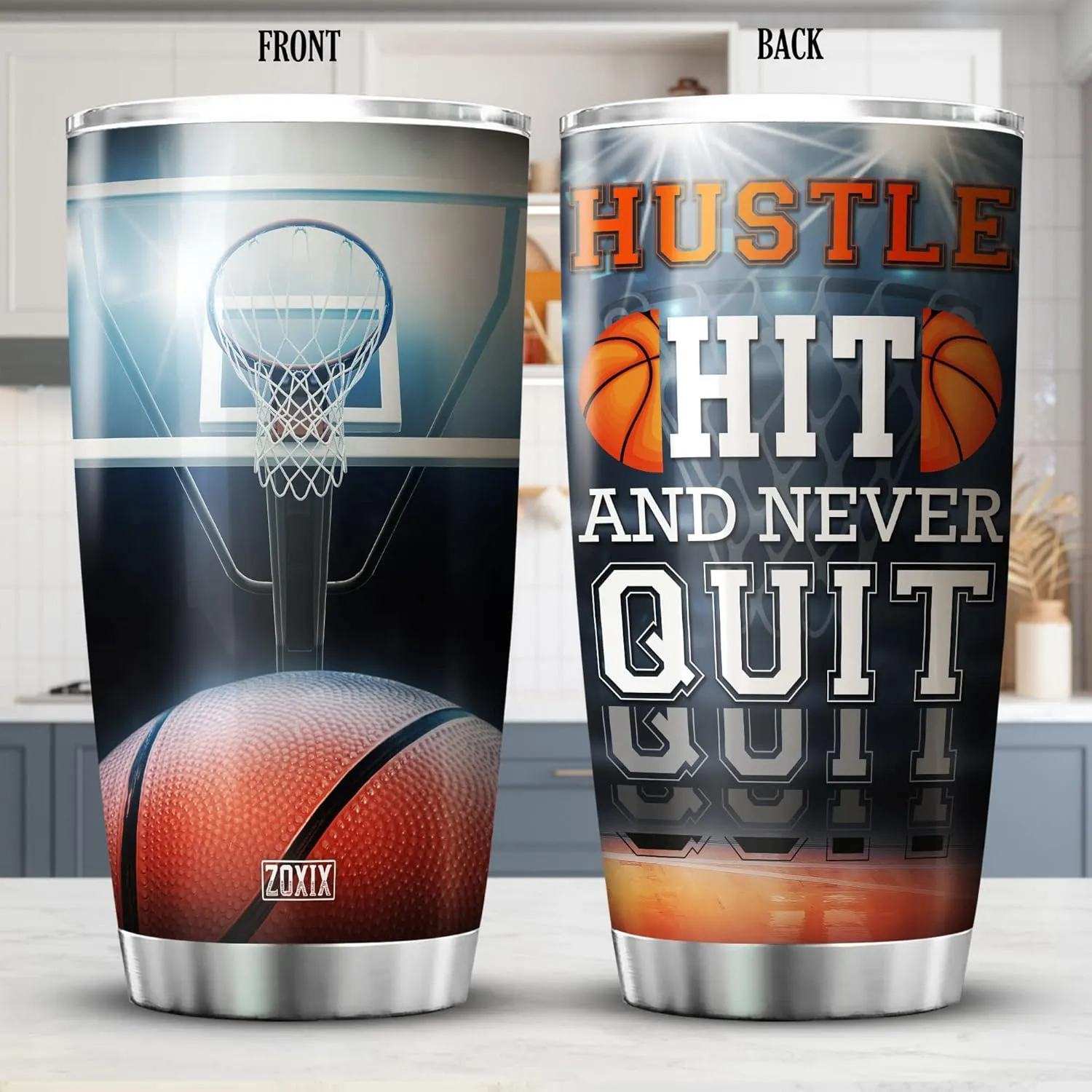 ZOXIX Basketball Tumbler For Boys Stainless Steel Travel Mug Large Inspiration Coffee Cup With Sayings Novelty Sport Themed Gifts For Basketball Players Basketball Coach Gifts, 20 oz